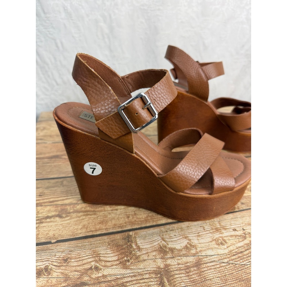 Steve Madden Womens 7 Brown Platform Wedge Sandals Faux Leather Y2K Boho Strappy - Picture 2 of 11